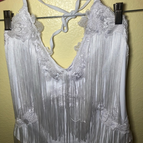 ASOS BRIDAL Fringe Applique Halter Plunge Swimsuit size 10 NWOT - Picture 4 of 9